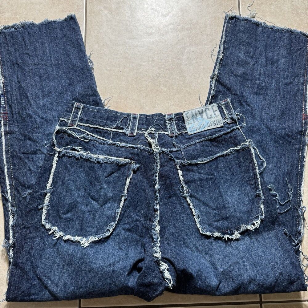 VTG Enyce Men's 36x34 Blue Frayed Baggy Y2K Skate Grunge Denim Distressed Jeans